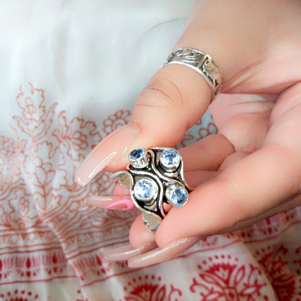 Blue Topaz wide band Silver ring.